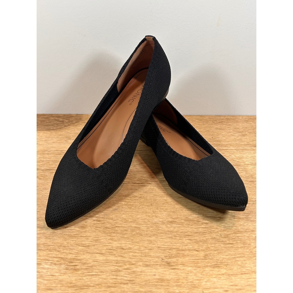 Vionic Dahlia Black Knit Pointed Toe Orthotic Flats Shoes Womens 7.5
